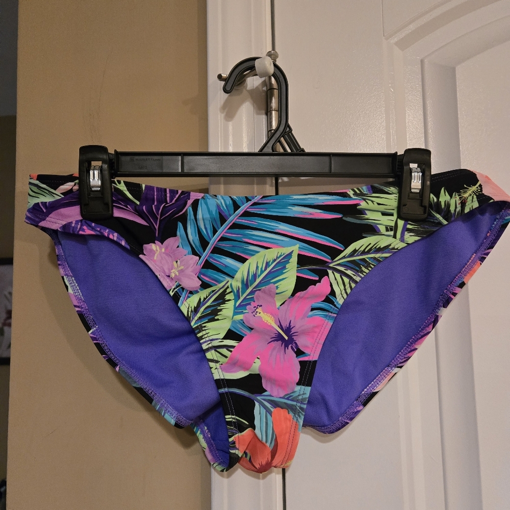 NOBO Tropical Floral Bikini Bottom - Black and Purple